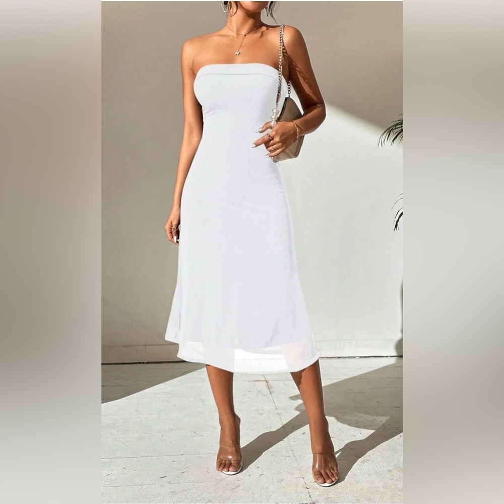 Strapless White Midi Dress NWT